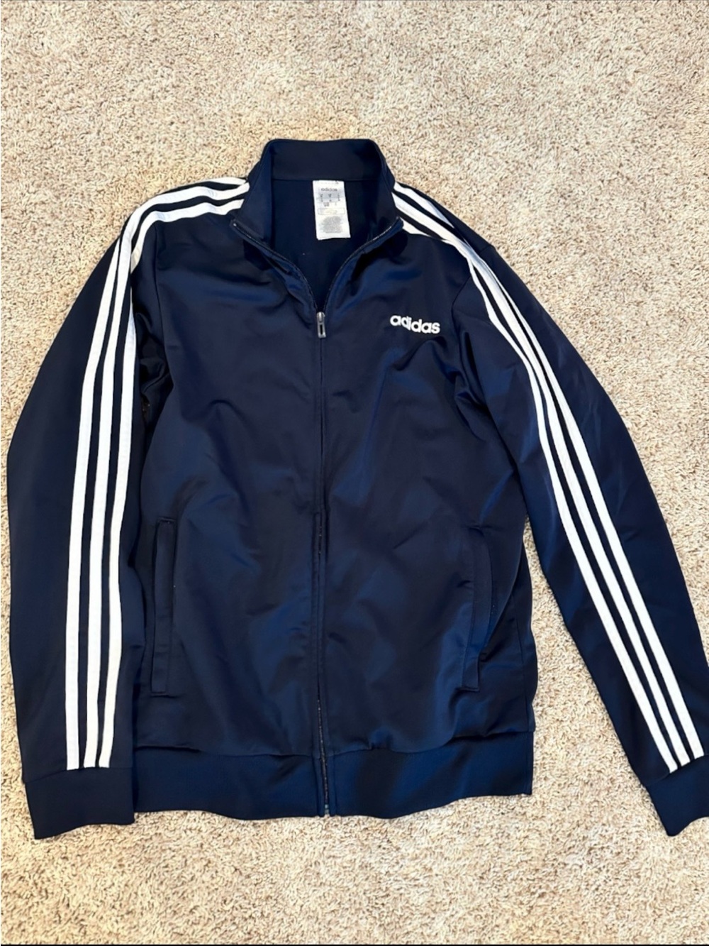 adidas Navy Zip-Up Track Jacket with White Stripes